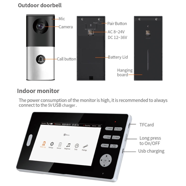2.4G Wireless Video Doorbell 720P Support Night Vision & Talk & Monitor 2.4G Wireless Video Doorbell 720P Support Night Vision & Talk & Monitor